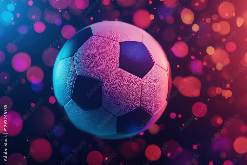 Fototapeta premium Colorful Soccer Ball with Bokeh Background in Vibrant Atmosphere