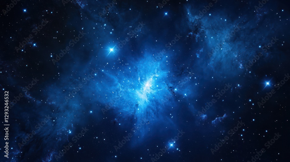Fototapeta premium Cosmic Nebula Blue stellar cloud, distant stars, space background, astronomy