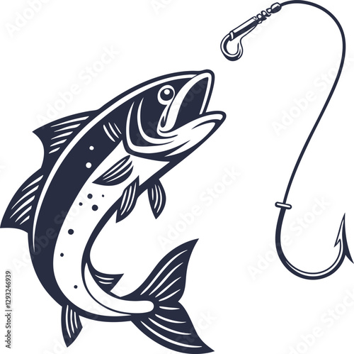 Fishing Hook with Fish – Dynamic Design for Fishing Gear and Outdoor Branding

