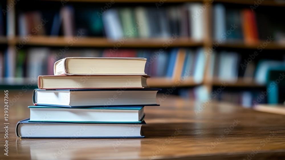 Neat stack of school books on a wooden desk, symbolizing focus and organized learning. Neat stack of school books on a wooden desk, symbolizing focus and organized learning.