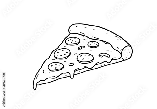 Pizza Slice Illustration with Pepperoni and Melted Cheese on White Background