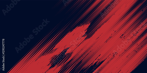 Red halftone dots blue color pattern gradient grunge texture background. Dot pop art comic sport  grunge texture