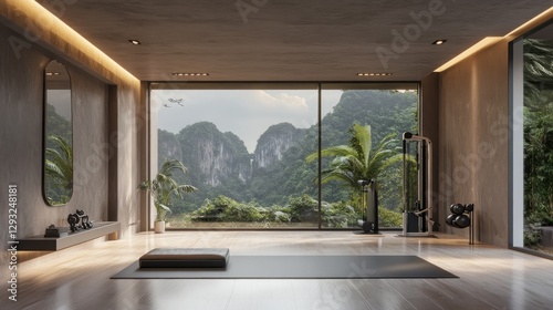 Serene Mountain View Home Gym: Luxury Fitness with Breathtaking Scenery