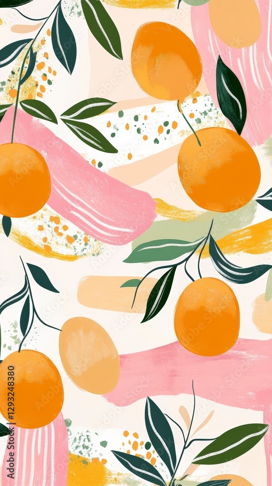 Fototapeta premium Abstract Orange Fruits and Leaves - Modern Botanical Art Print