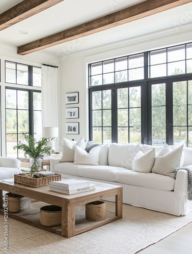 A light filled living room featuring a cozy white sofa photo