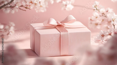 Elegant Pink Gift Box with Satin Ribbon and Blossoms