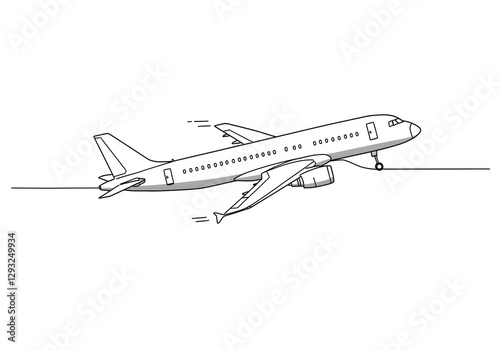 Wallpaper Mural Airplane Taking Off From Runway Simple Line Art Illustration Design Torontodigital.ca