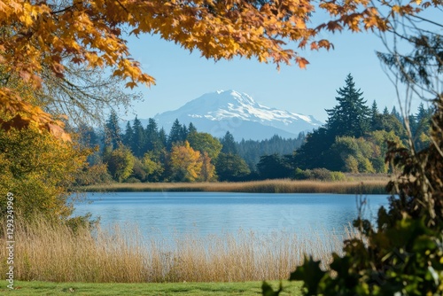 Mount Baker: Peaceful Picture Lake with Autumn Foliage in Scenic Byway