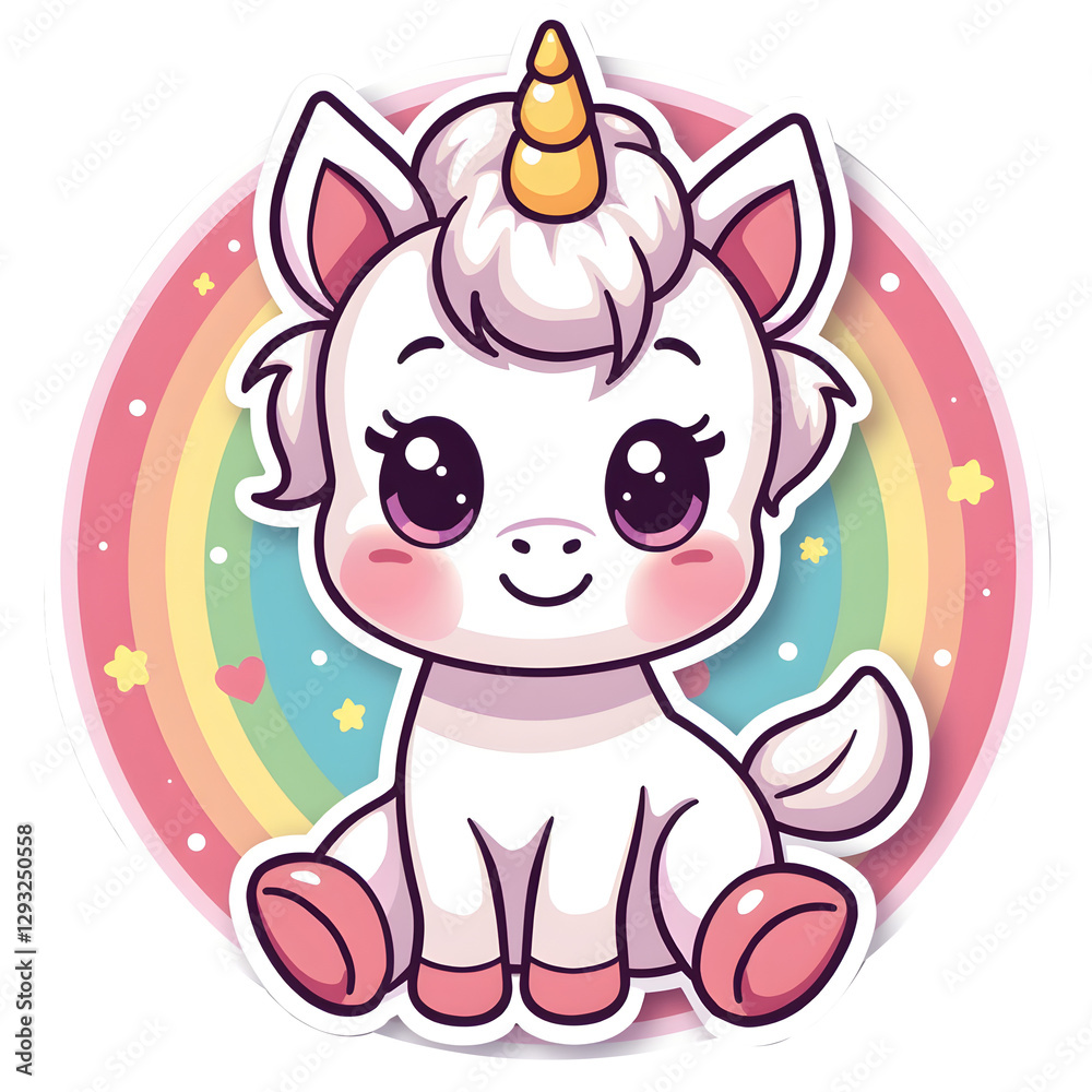 Obraz premium Cute baby unicorn with beautiful pink hair sticker