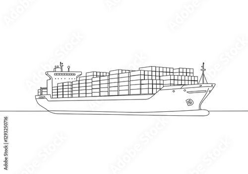 Cargo Ship Line Art Delivering Goods Across Ocean Logistics Trade