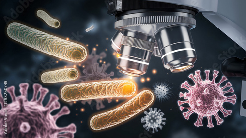 Microscopic View of Bacteria and Viruses Under a High-Powered Microscope