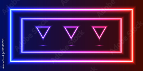 Vibrant stage lights create an energetic atmosphere, perfect for concerts and performance. A bold composition of glowing neon triangles and squares in vibrant pink and purple, set against a deep black