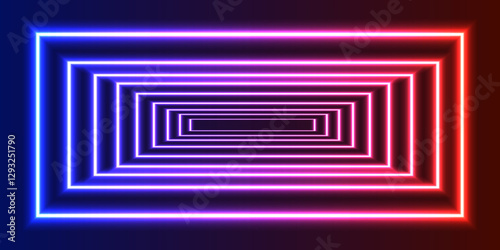 Abstract neon design background. 3D illustration. Looped 3d animation neon tunnel with rotating square frames abstract cycled background. Abstract neon rectangle frame. Neon colorful rectangular frame