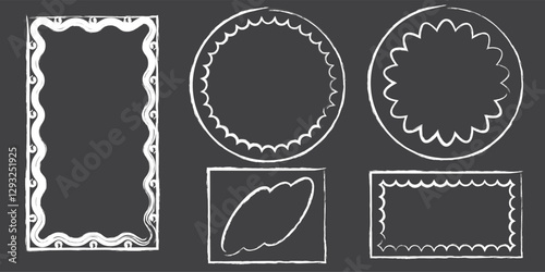 Hand drawn lace inner scalloped frames. Chalk line scalloped frames. 4 to 5 9 to 16 social media frames