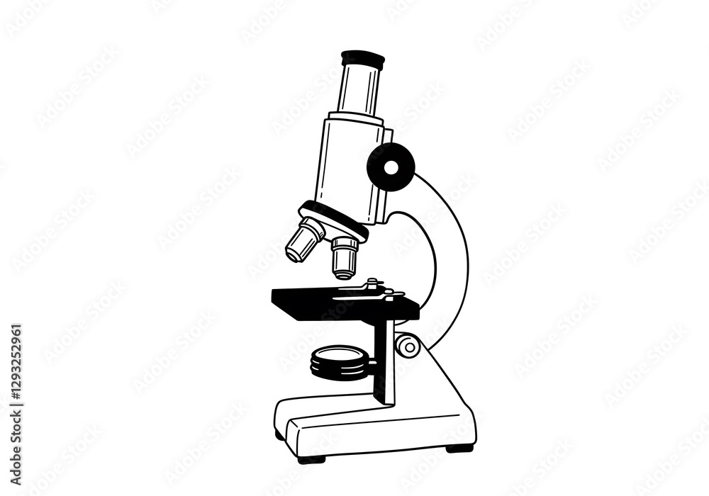 Microscope Illustration in Black and White for Science and Research