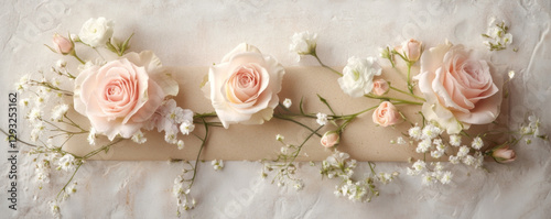 Elegant Pink Roses and Baby's Breath in Envelope on Marble Surface
