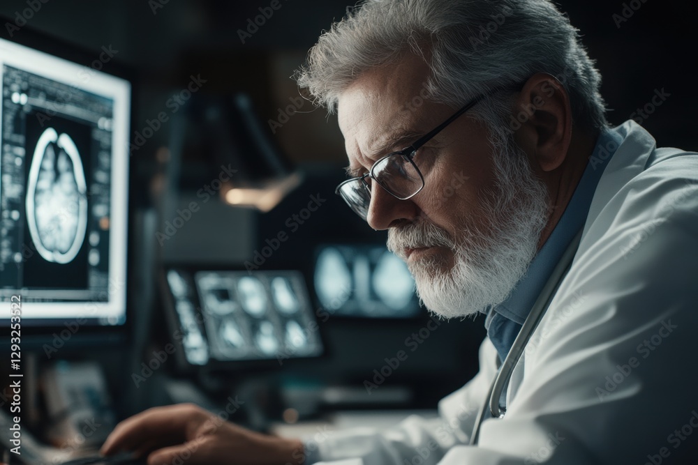 A doctor is analyzing MRI images at a computer . 