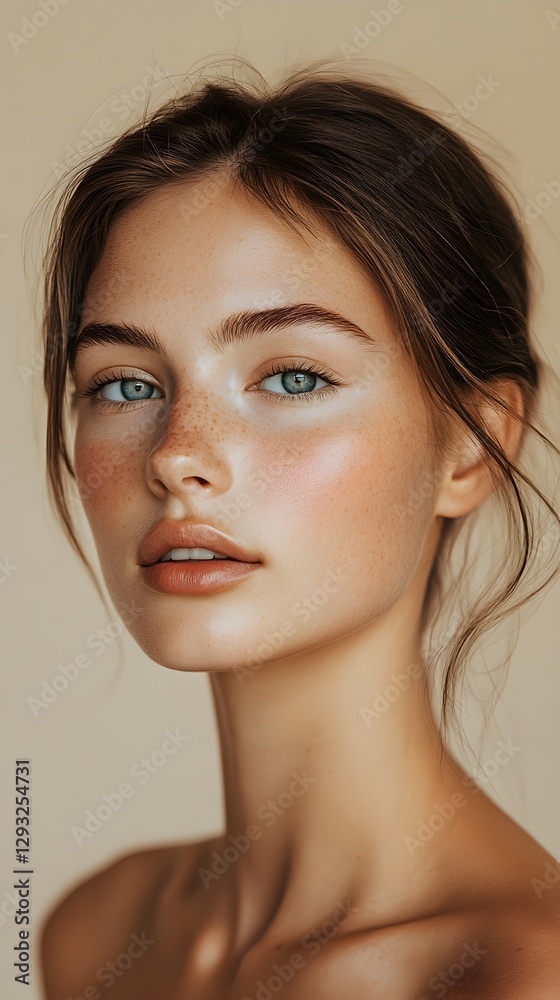 Naklejka premium A woman with fringed hair displaying a strong expression in a creative indoor environment