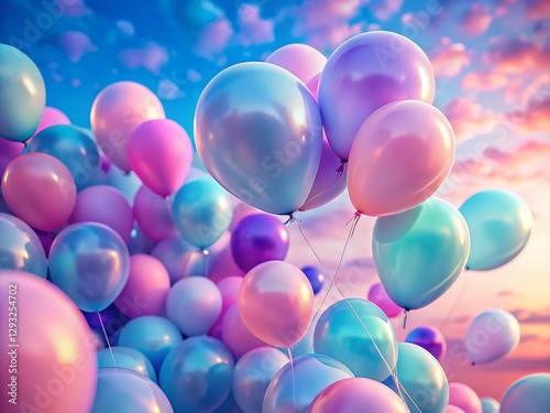 Pastel Balloons Floating in Dreamy Pink & Blue Sky - Macro Photography