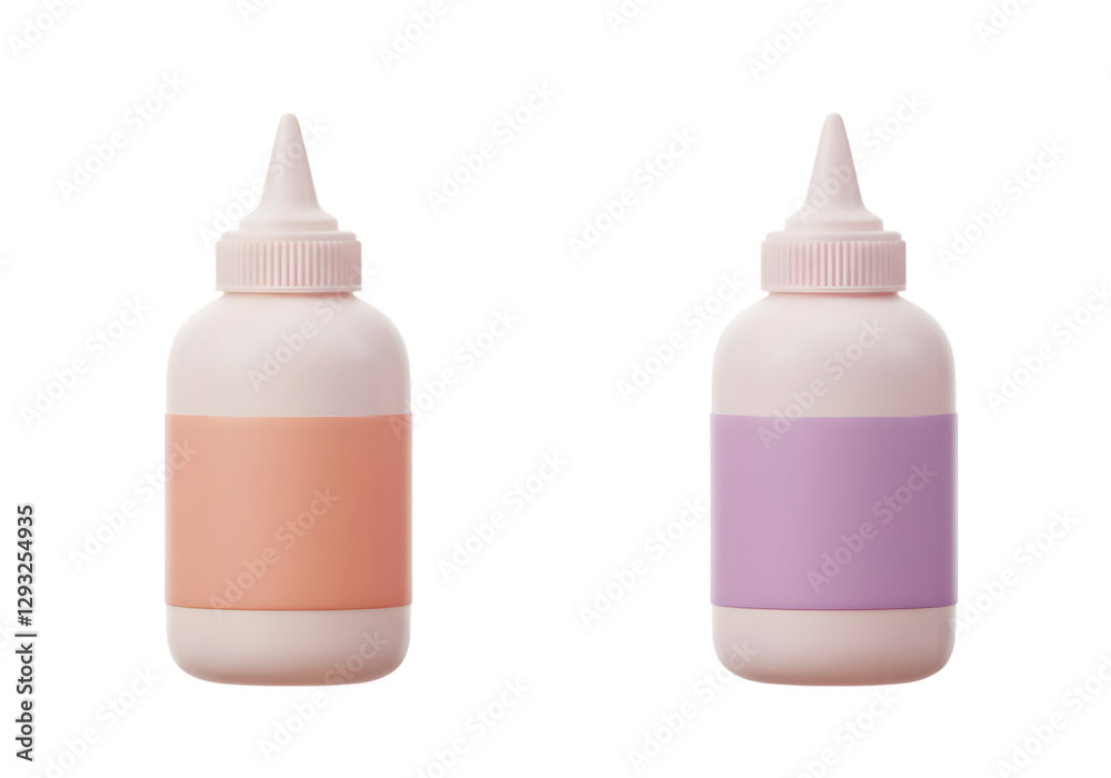 Two Colorful Squeeze Bottles with Blank Labels on Black Background Two Colorful Squeeze Bottles with Blank Labels on Black Background