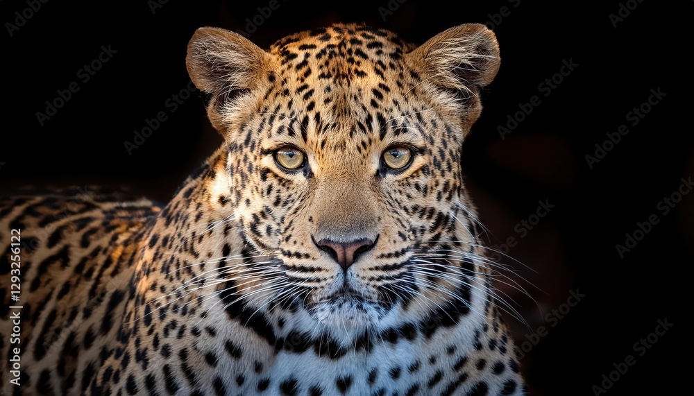 Naklejka premium Striking African Leopard in Moremi Game Reserve Majestic Panthera leopard Pardus Pardus, Detailed Headshot at Okav at Bold and Beautiful Wildlife Portrait, Perfect for Digital Art, Home Decor,