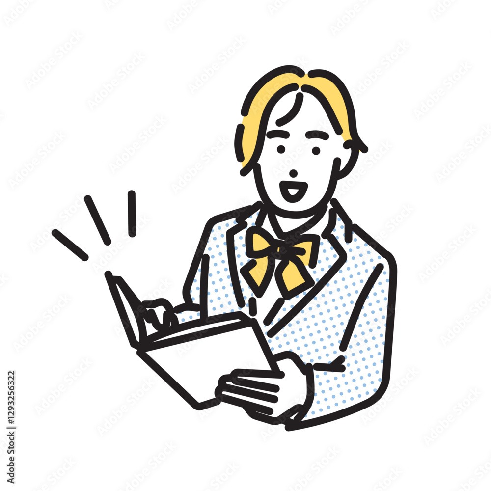 シンプル　イラスト　本を読む女子高生