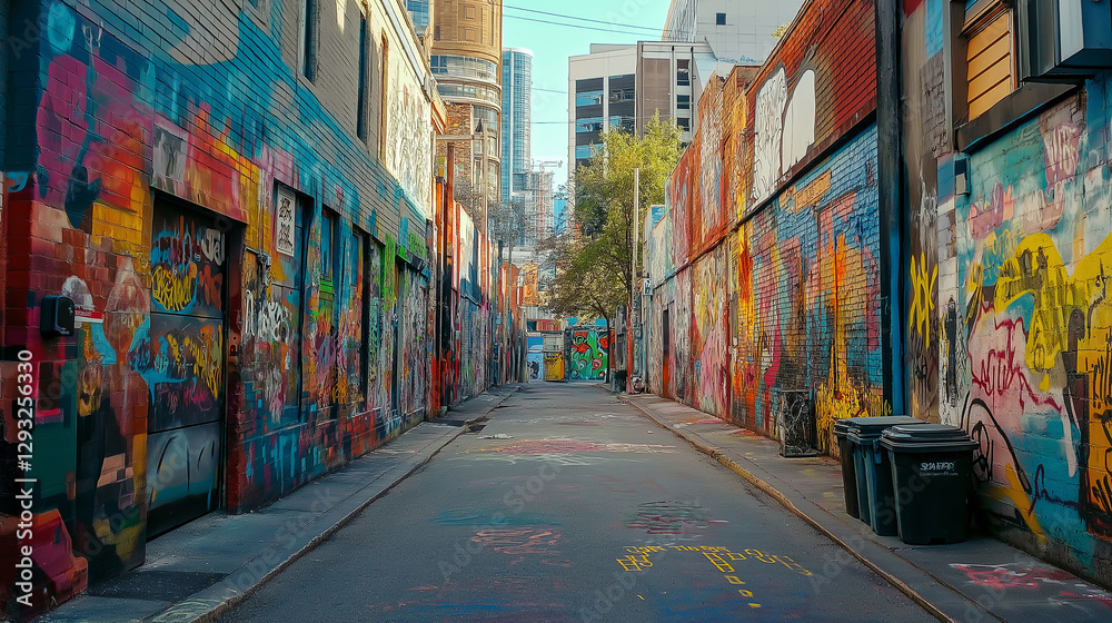 Fototapeta premium A hidden alleyway filled with colorful street art murals