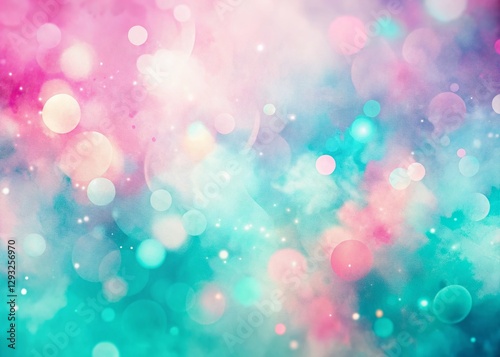 Pastel Pink Teal Watercolor Background, Abstract Art Texture, Bokeh Effect