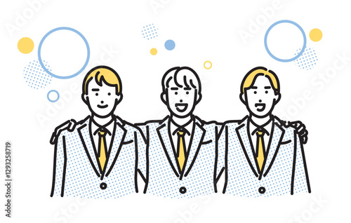 シンプル　イラスト　友人と肩を組む男子高校生達