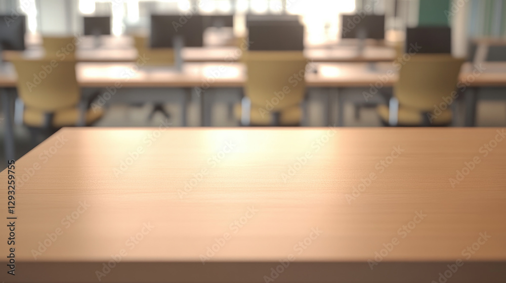 Empty office desk with vacant chairs and computers, symbolizing workforce layoffs and corporate downsizing, representing unemployment and economic challenges in modern workplace. Empty office desk with vacant chairs and computers, symbolizing workforce layoffs and corporate downsizing, representing unemployment and economic challenges in modern workplace.