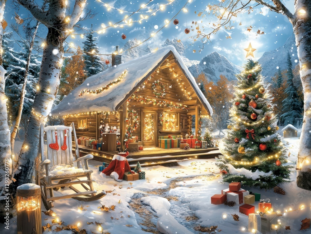 Fototapeta premium Magical Christmas Cabin in the Snow