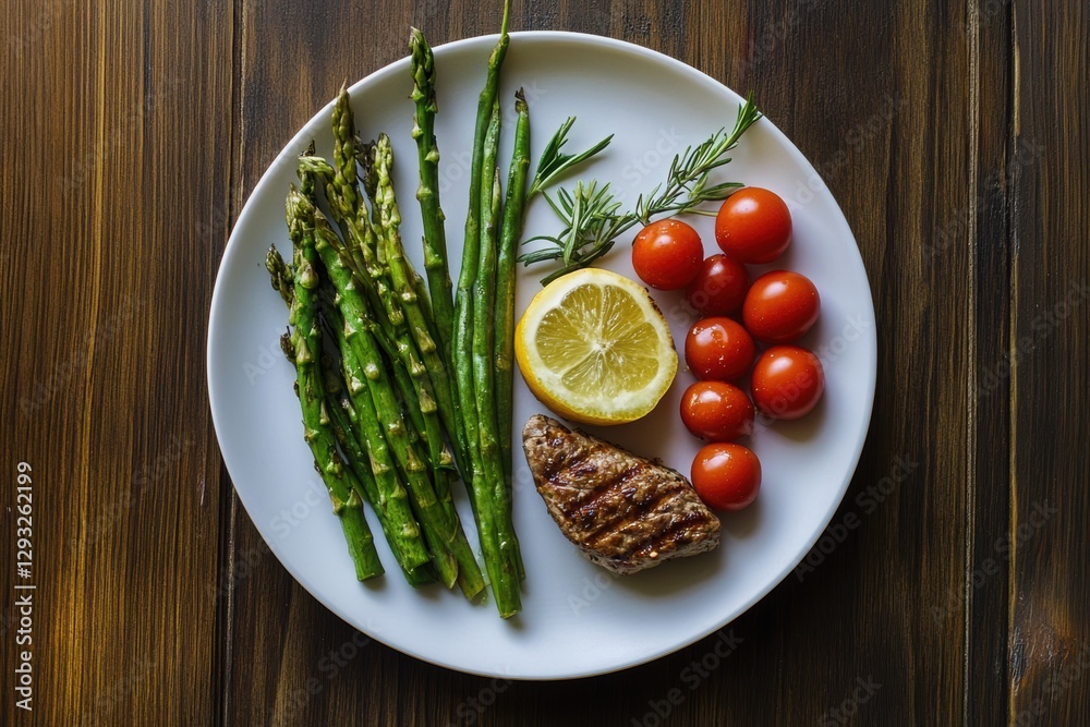 A colorful plate with vegetables and protein foods is a balanced diet. A colorful plate with vegetables and protein foods is a balanced diet.