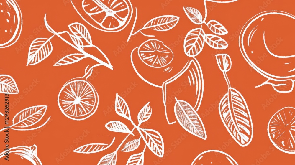 Elegant Citrus Pattern Design with Leaves and Oranges Elegant Citrus Pattern Design with Leaves and Oranges