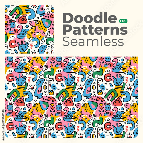 Doodle abstract full color patterns seamless