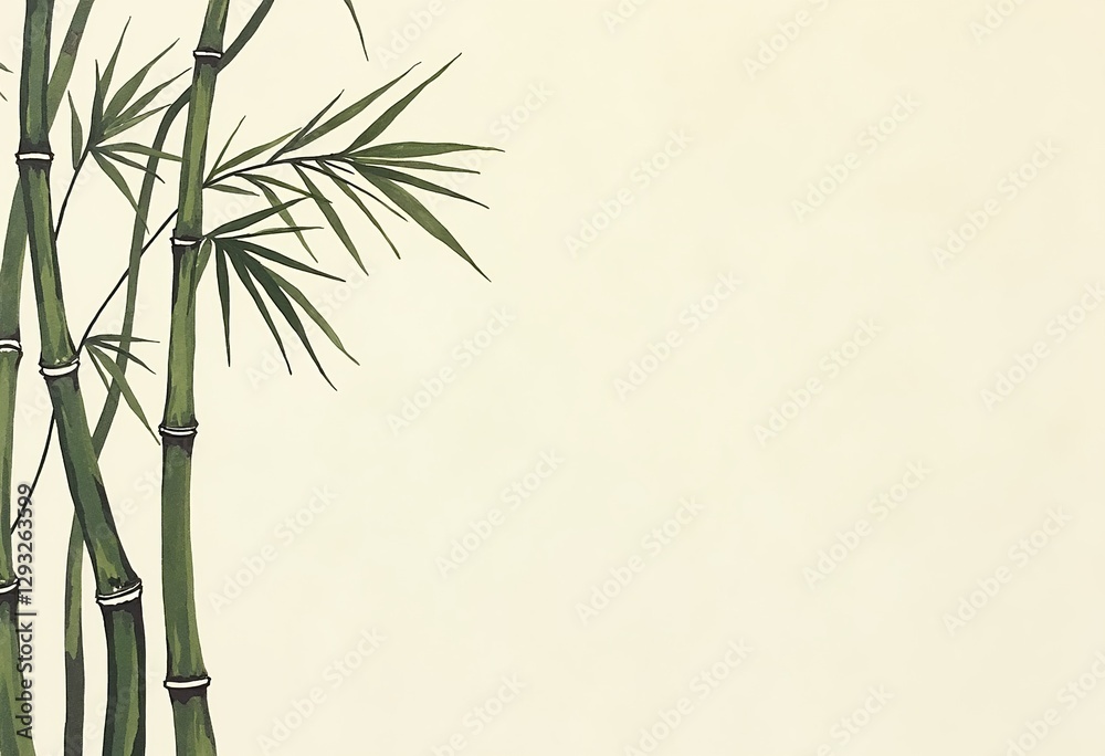 Obraz premium Embrace the tranquility of nature with this regular pattern of bamboo leaves, featuring a delicate wet paper texture and neutral color palette, perfect for creating calming and organic designs with a 