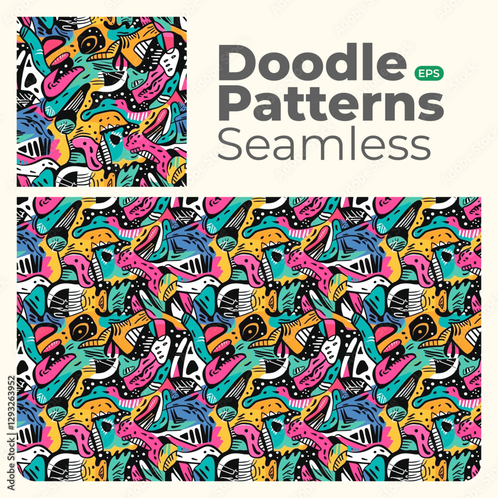 Obraz premium Doodle abstract full color patterns seamless