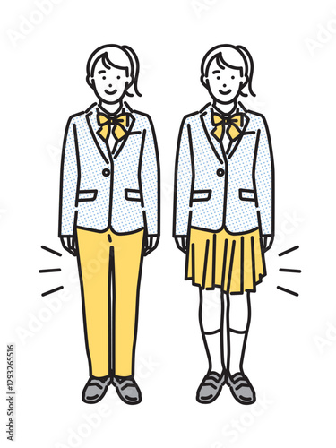 シンプル　イラスト　スラックスとスカートが選べる制服