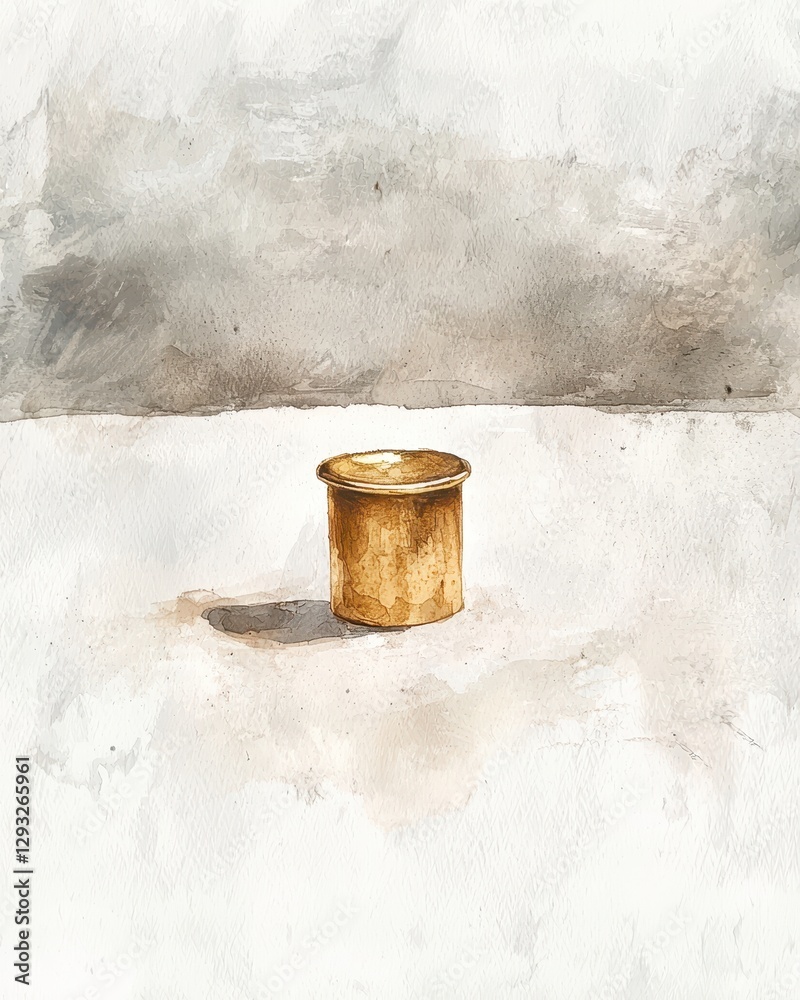 Golden Cup on White Surface with Soft Gray Background in Watercolor Golden Cup on White Surface with Soft Gray Background in Watercolor