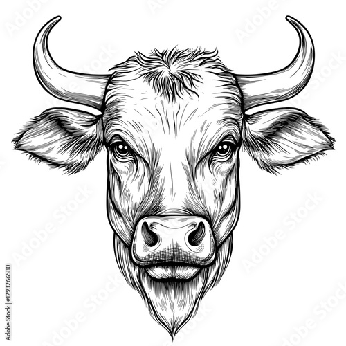 Tough Cow: An intense, expressive sketch of a cow with prominent horns and a powerful gaze