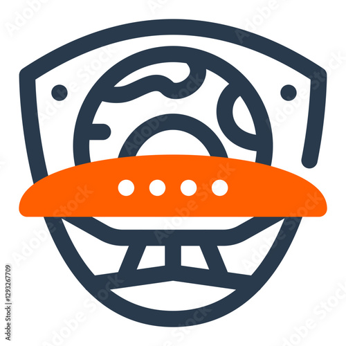 Alien Republic Emblem with Spaceship and Planet