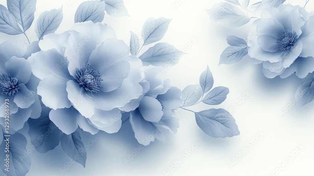 Fototapeta premium Delicate light blue floral arrangement on white background