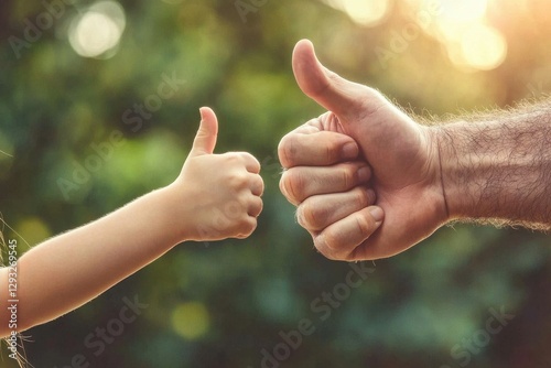 A father and daughter share a thumbs up, reinforcing belief and support in each other?s dreams and aspirations. photo