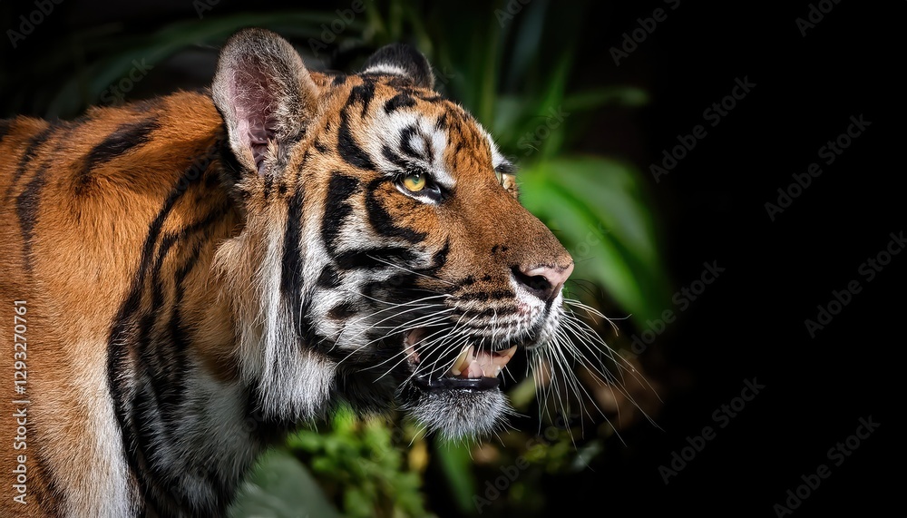 Intense Stare of a Sumatran Tiger A Striking Display of Power and Emotion, Captured in a Vivid Jungle Landscape, Highlighting the Beauty and Majesty of this Endangered Species. Intense Stare of a Sumatran Tiger A Striking Display of Power and Emotion, Captured in a Vivid Jungle Landscape, Highlighting the Beauty and Majesty of this Endangered Species.