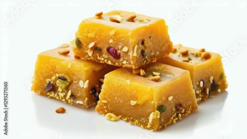 Indian Sweets Mysore Pak Garnished with Pistachios and Almonds