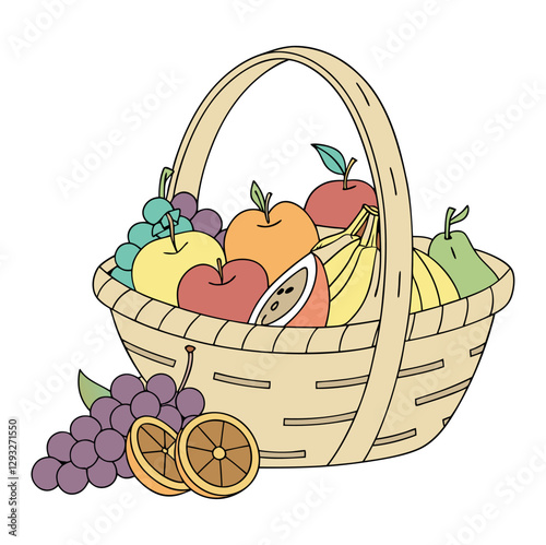fruit woven wicker basket isolated on white background