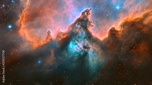 Abstract cosmic nebula with swirling colorful gas clouds, neon blue and pink hues blending seamlessly in deep space.
