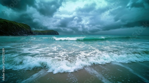 Pembrokeshire Coast: Lush Green Serene Beach with Turquoise Waves in Early Summer