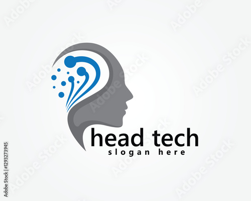 creative head with neurons behind it logo design template