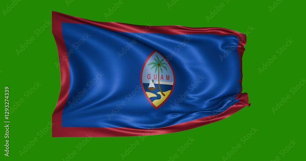 Guam flag animation, green background, 4k