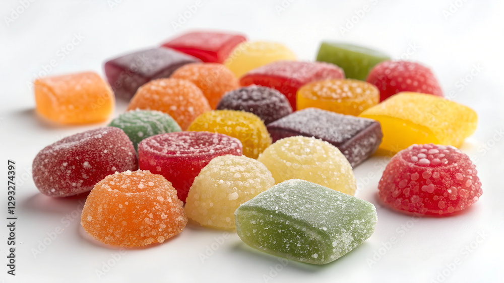 Vibrant sugar-free candy with glossy finish on clean, neutral surface Vibrant sugar-free candy with glossy finish on clean, neutral surface